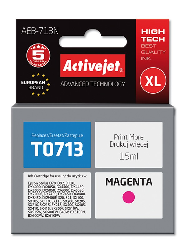Cartus compatibil T0713 C13T071340 Magenta pentru Epson, Premium Activejet, Garantie 5 ani - imagine 3